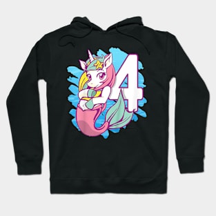 Kids Unicorn Mermaid 4Th Birthday I'M 4 Daughter Girl'S Birthday Hoodie